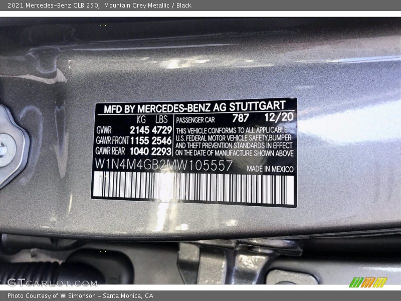 Mountain Grey Metallic / Black 2021 Mercedes-Benz GLB 250