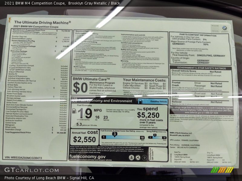  2021 M4 Competition Coupe Window Sticker