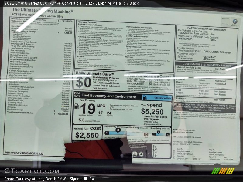  2021 8 Series 850i xDrive Convertible Window Sticker