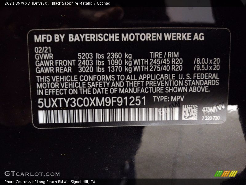 2021 X3 sDrive30i Black Sapphire Metallic Color Code 475