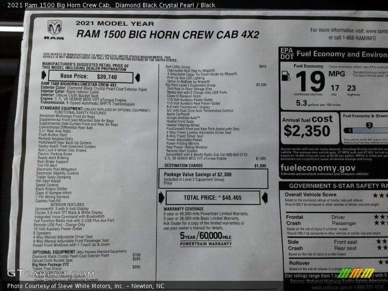 Diamond Black Crystal Pearl / Black 2021 Ram 1500 Big Horn Crew Cab