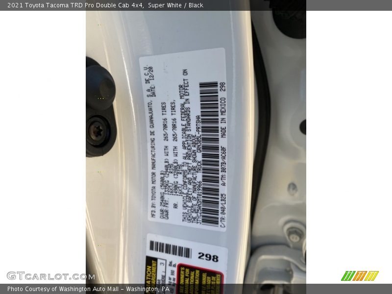 2021 Tacoma TRD Pro Double Cab 4x4 Super White Color Code 040