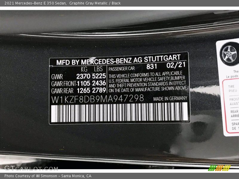 Graphite Gray Metallic / Black 2021 Mercedes-Benz E 350 Sedan
