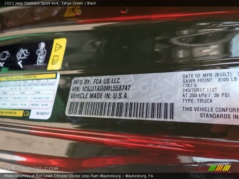 Sarge Green / Black 2021 Jeep Gladiator Sport 4x4