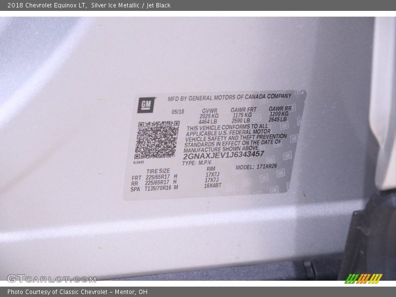 Silver Ice Metallic / Jet Black 2018 Chevrolet Equinox LT