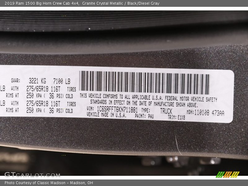 Granite Crystal Metallic / Black/Diesel Gray 2019 Ram 1500 Big Horn Crew Cab 4x4