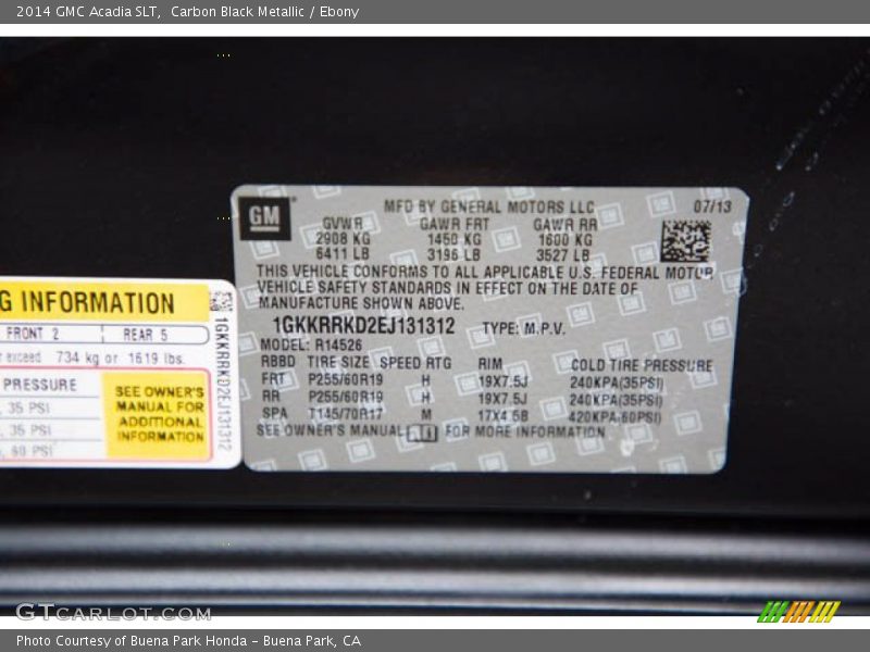 Carbon Black Metallic / Ebony 2014 GMC Acadia SLT
