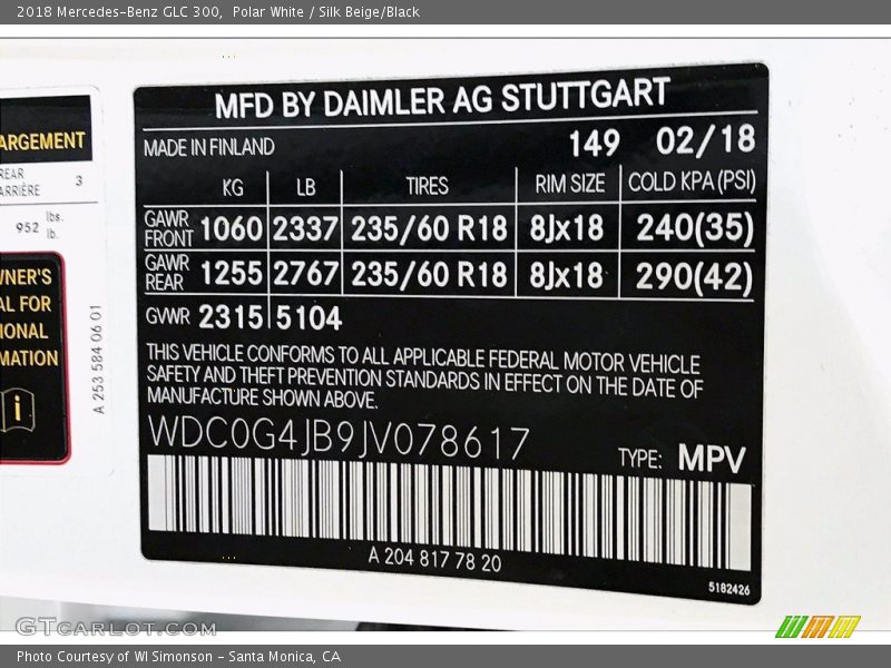 Polar White / Silk Beige/Black 2018 Mercedes-Benz GLC 300