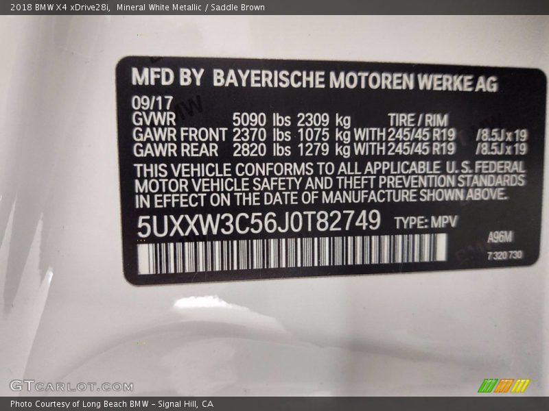 Mineral White Metallic / Saddle Brown 2018 BMW X4 xDrive28i