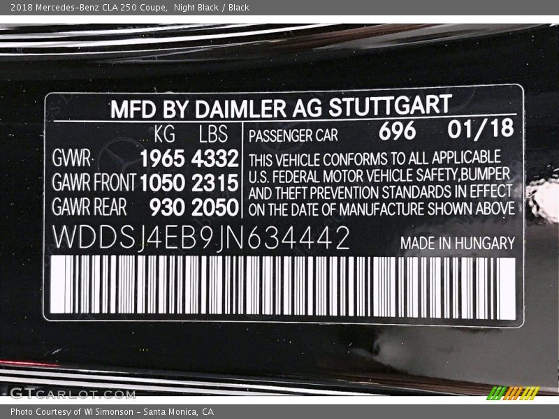 Night Black / Black 2018 Mercedes-Benz CLA 250 Coupe