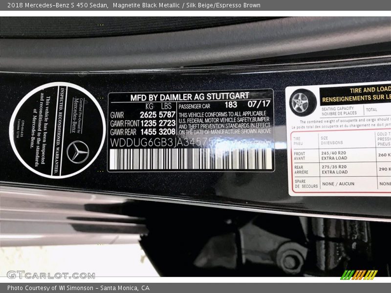 Magnetite Black Metallic / Silk Beige/Espresso Brown 2018 Mercedes-Benz S 450 Sedan