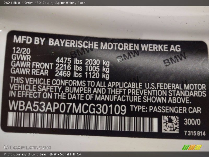 Alpine White / Black 2021 BMW 4 Series 430i Coupe