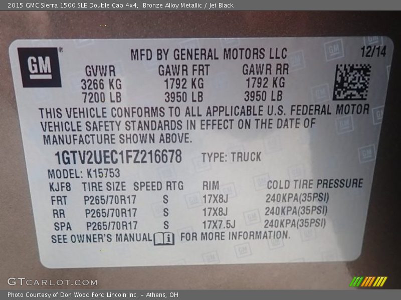Bronze Alloy Metallic / Jet Black 2015 GMC Sierra 1500 SLE Double Cab 4x4
