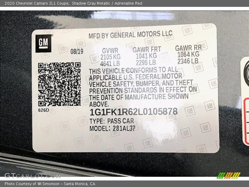 Shadow Gray Metallic / Adrenaline Red 2020 Chevrolet Camaro ZL1 Coupe