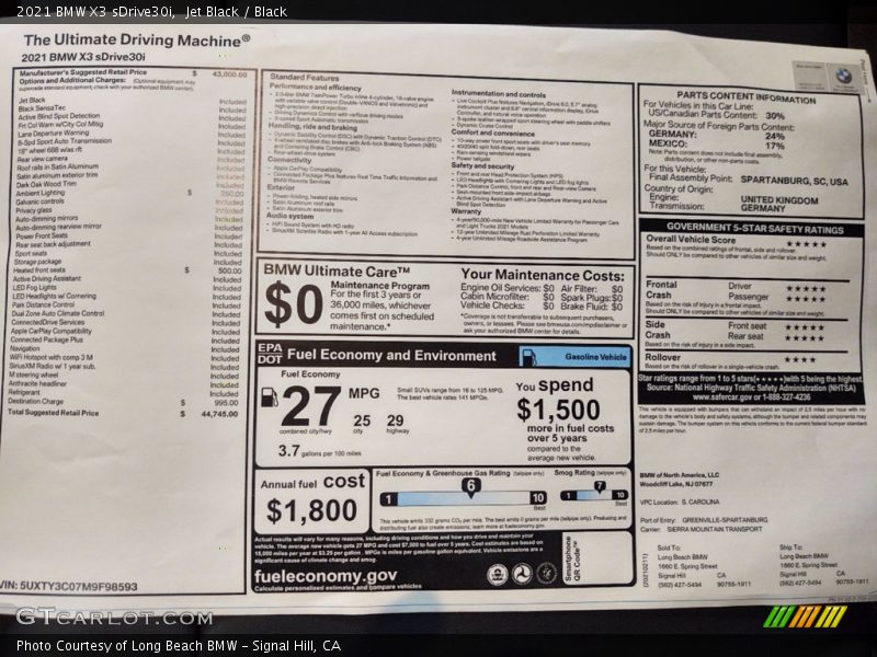 Jet Black / Black 2021 BMW X3 sDrive30i