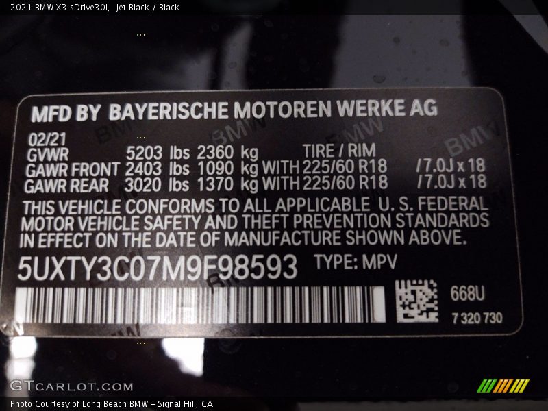 Jet Black / Black 2021 BMW X3 sDrive30i