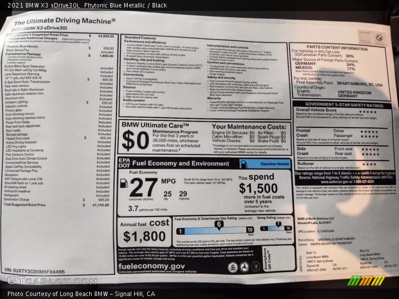 Phytonic Blue Metallic / Black 2021 BMW X3 sDrive30i