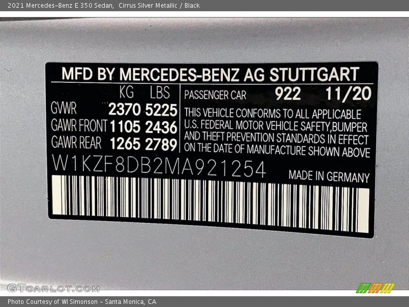 Cirrus Silver Metallic / Black 2021 Mercedes-Benz E 350 Sedan