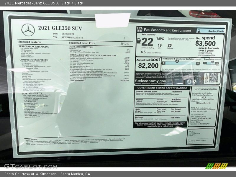 Black / Black 2021 Mercedes-Benz GLE 350