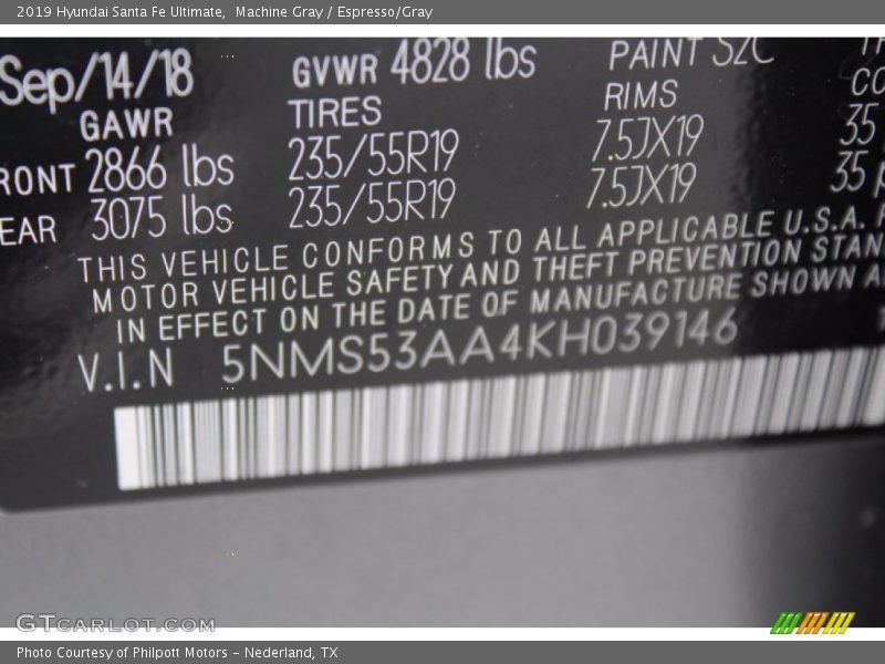 Machine Gray / Espresso/Gray 2019 Hyundai Santa Fe Ultimate