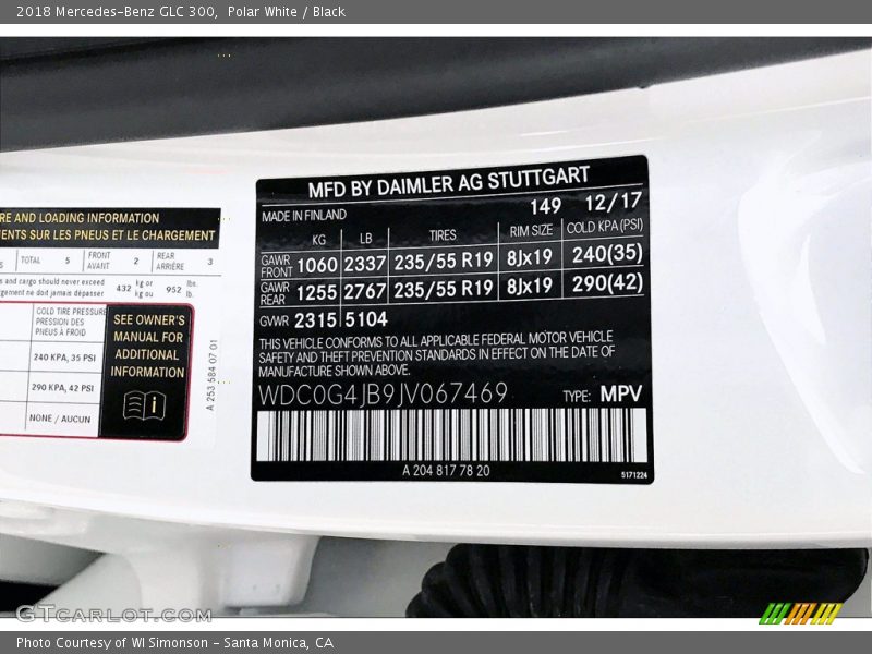 Polar White / Black 2018 Mercedes-Benz GLC 300