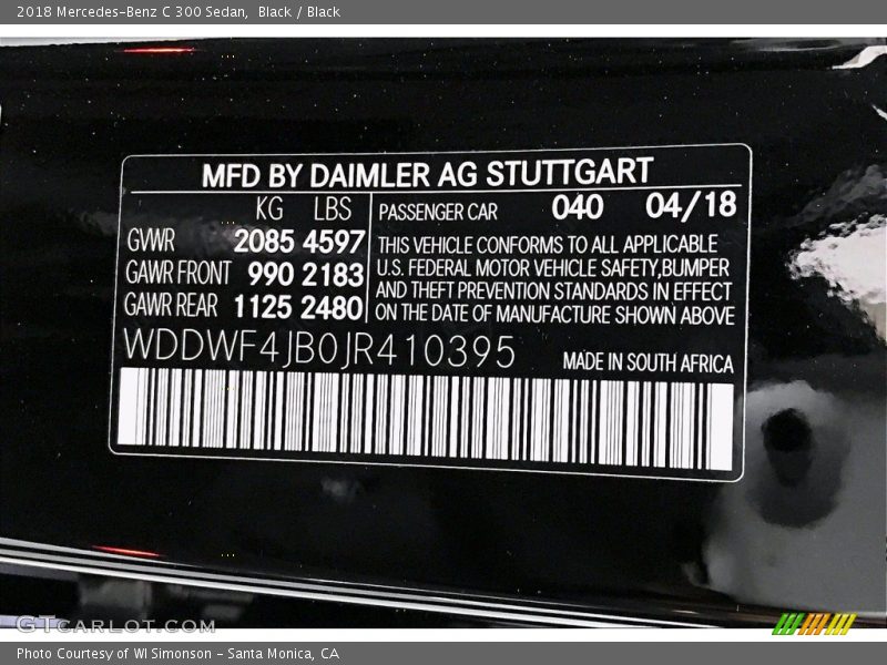 Black / Black 2018 Mercedes-Benz C 300 Sedan