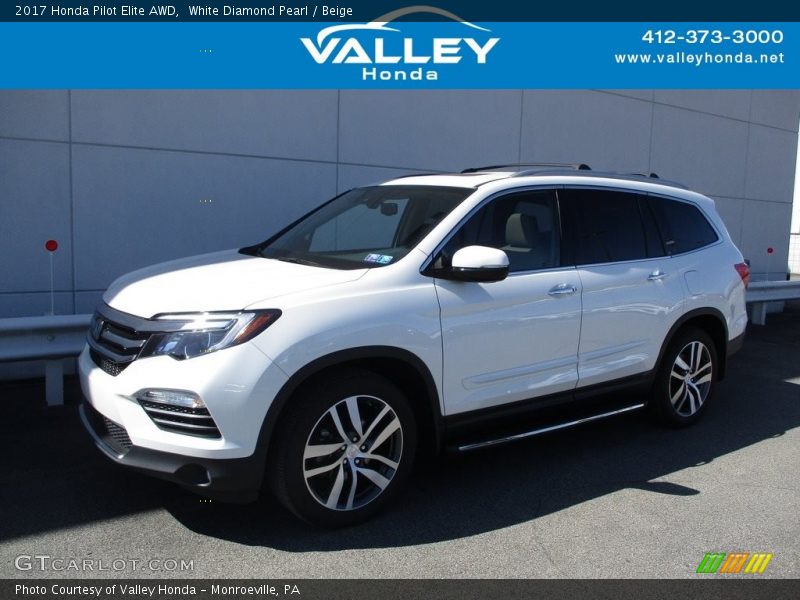 White Diamond Pearl / Beige 2017 Honda Pilot Elite AWD