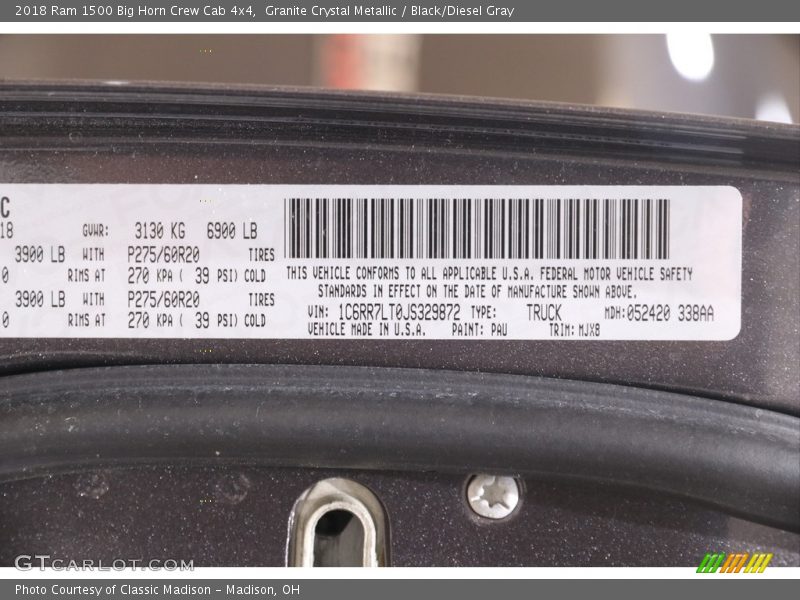 Granite Crystal Metallic / Black/Diesel Gray 2018 Ram 1500 Big Horn Crew Cab 4x4