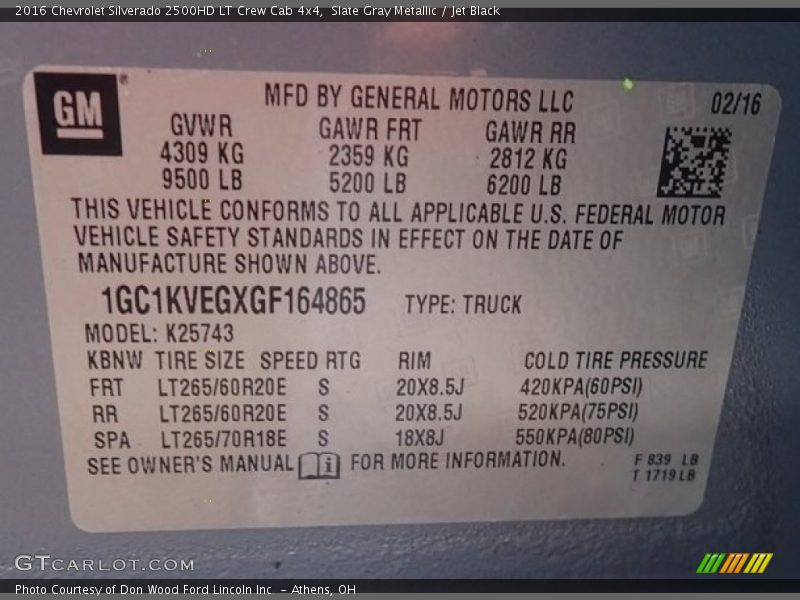 Slate Gray Metallic / Jet Black 2016 Chevrolet Silverado 2500HD LT Crew Cab 4x4