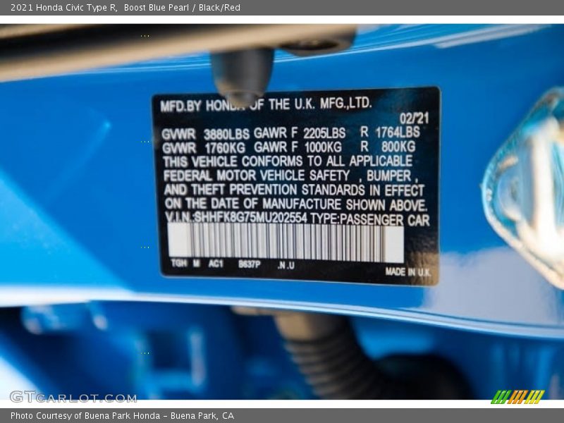 2021 Civic Type R Boost Blue Pearl Color Code B637P
