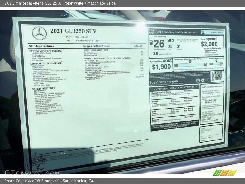  2021 GLB 250 Window Sticker