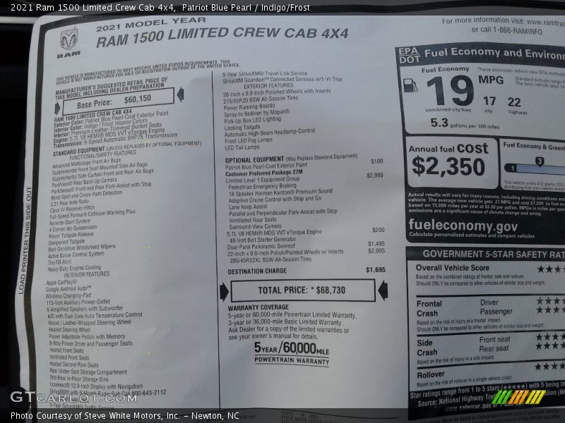  2021 1500 Limited Crew Cab 4x4 Window Sticker