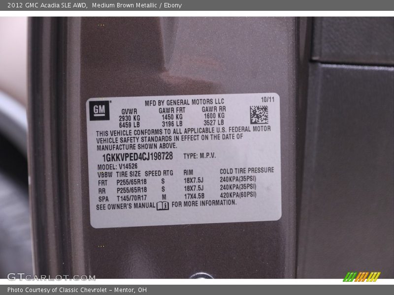Medium Brown Metallic / Ebony 2012 GMC Acadia SLE AWD
