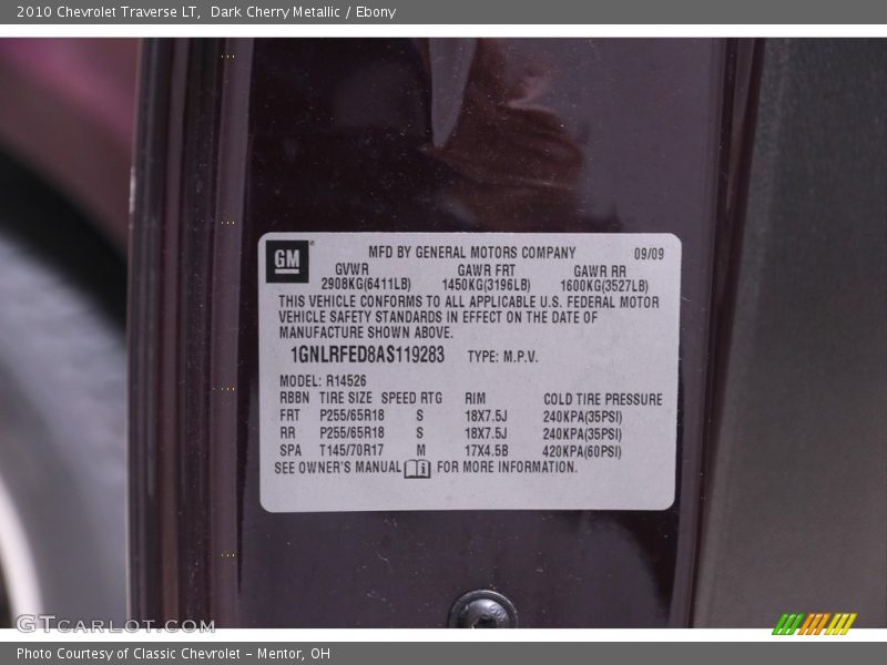 Dark Cherry Metallic / Ebony 2010 Chevrolet Traverse LT