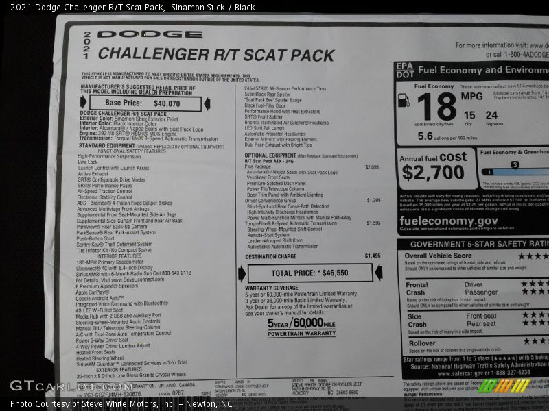Sinamon Stick / Black 2021 Dodge Challenger R/T Scat Pack