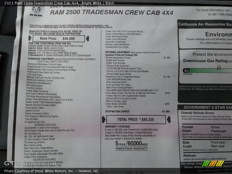 Bright White / Black 2021 Ram 2500 Tradesman Crew Cab 4x4