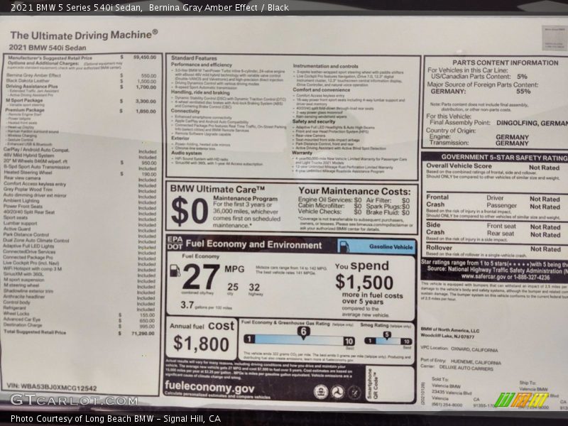 Bernina Gray Amber Effect / Black 2021 BMW 5 Series 540i Sedan