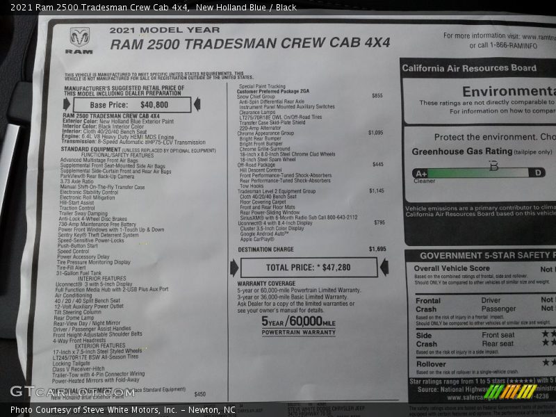  2021 2500 Tradesman Crew Cab 4x4 Window Sticker