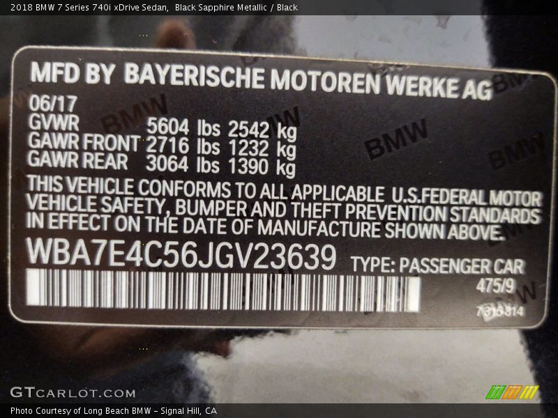 Black Sapphire Metallic / Black 2018 BMW 7 Series 740i xDrive Sedan
