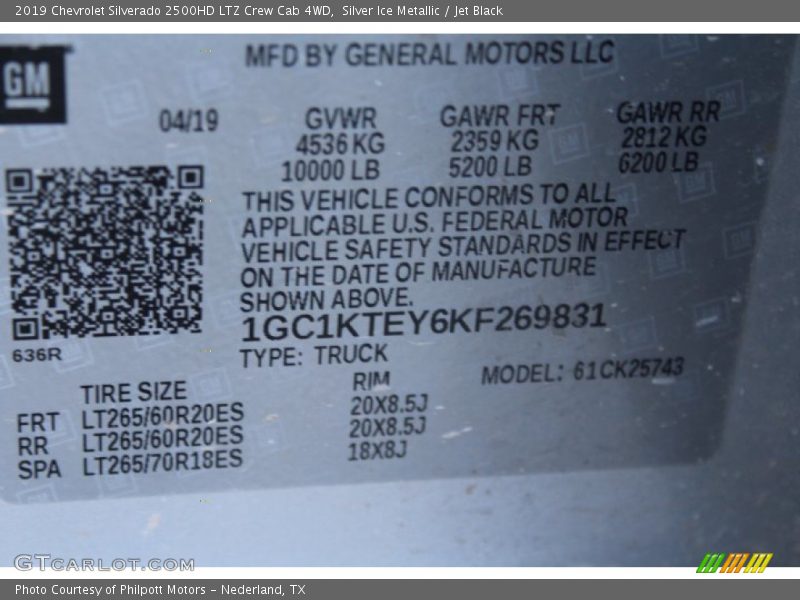 Silver Ice Metallic / Jet Black 2019 Chevrolet Silverado 2500HD LTZ Crew Cab 4WD