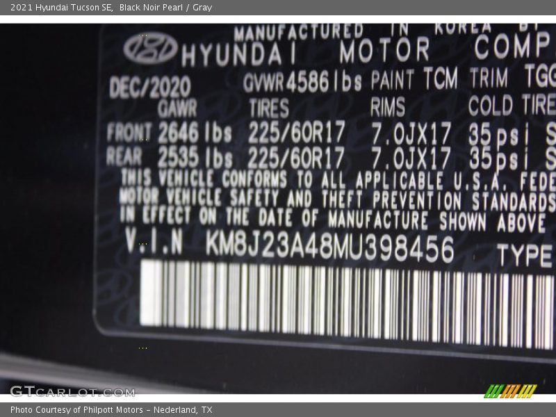 Black Noir Pearl / Gray 2021 Hyundai Tucson SE