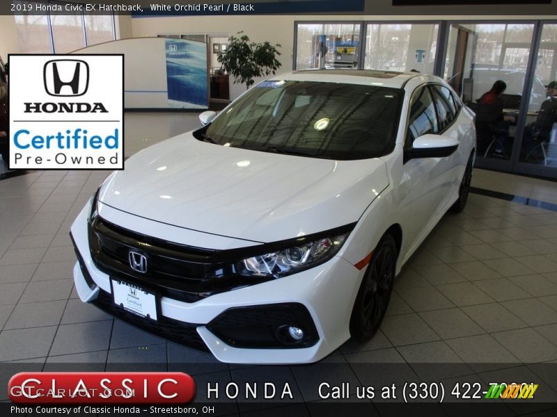 White Orchid Pearl / Black 2019 Honda Civic EX Hatchback
