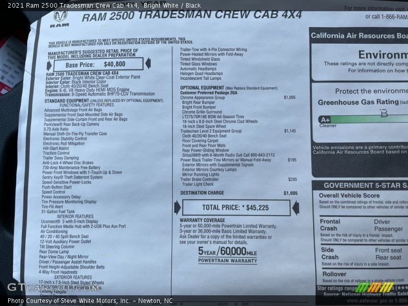 Bright White / Black 2021 Ram 2500 Tradesman Crew Cab 4x4