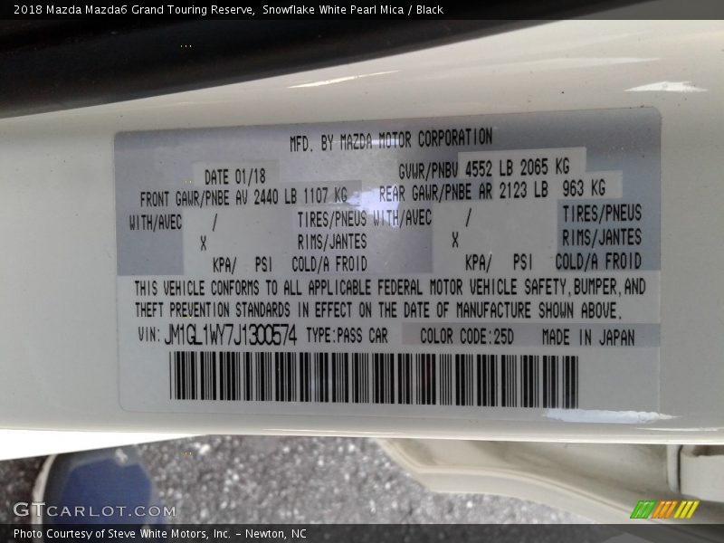 Snowflake White Pearl Mica / Black 2018 Mazda Mazda6 Grand Touring Reserve