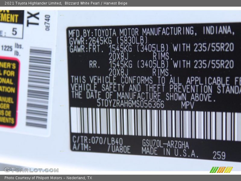 Blizzard White Pearl / Harvest Beige 2021 Toyota Highlander Limited