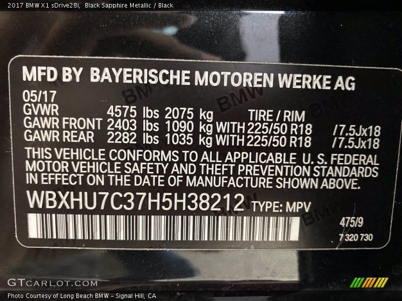 Black Sapphire Metallic / Black 2017 BMW X1 sDrive28i