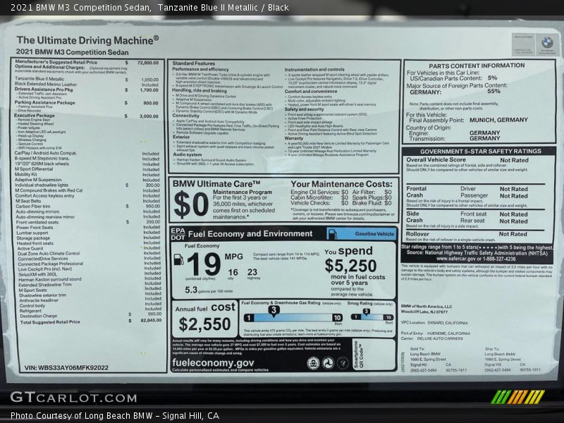  2021 M3 Competition Sedan Window Sticker