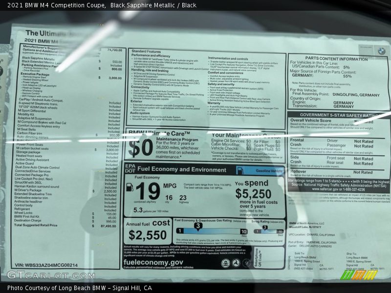  2021 M4 Competition Coupe Window Sticker