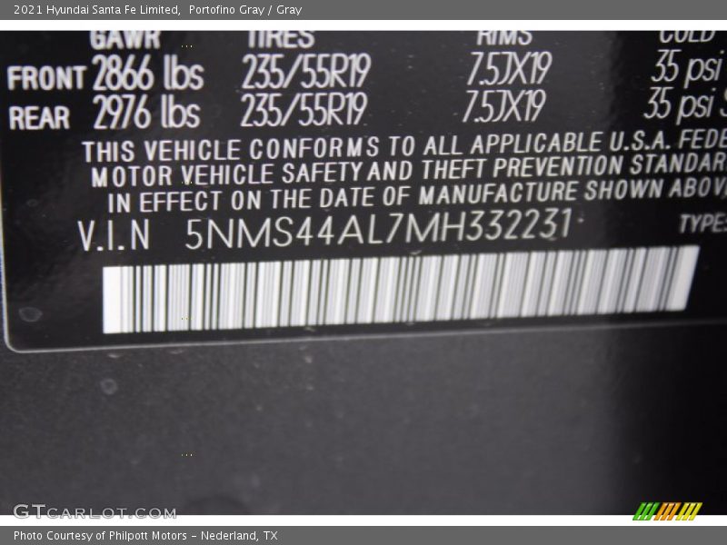 Portofino Gray / Gray 2021 Hyundai Santa Fe Limited