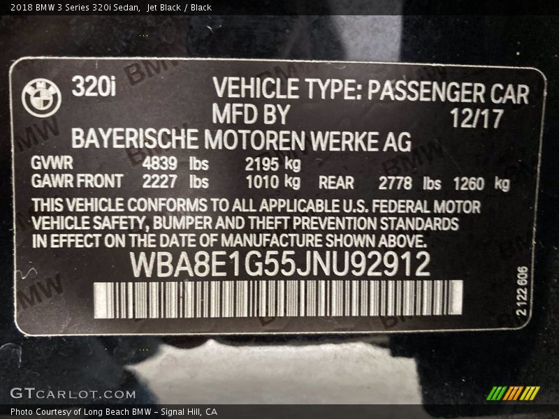 Jet Black / Black 2018 BMW 3 Series 320i Sedan